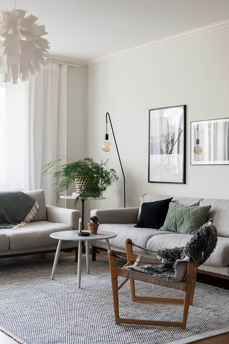 Scandinavian-style living room in shades of grey