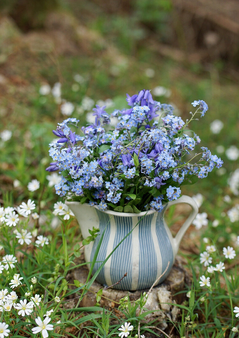 Blue bouquet of forget-me-nots and columbines