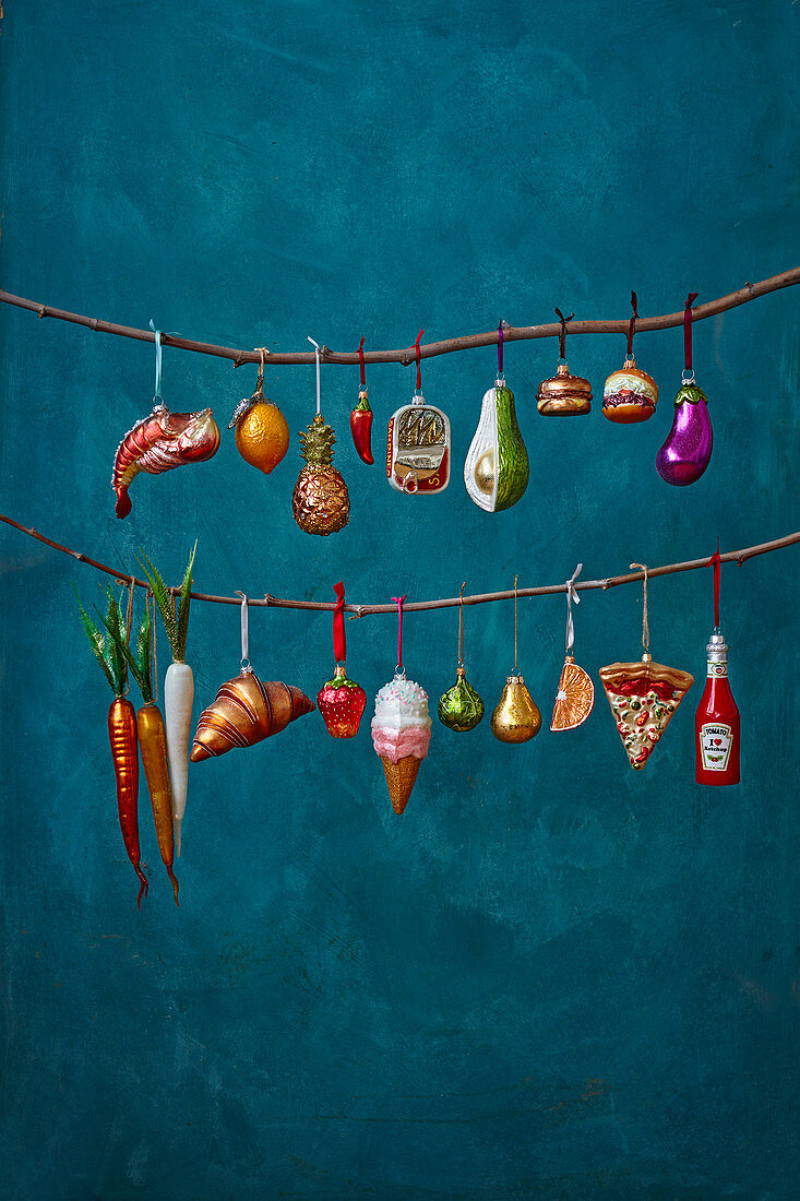 Christmas baubles shaped like groceries