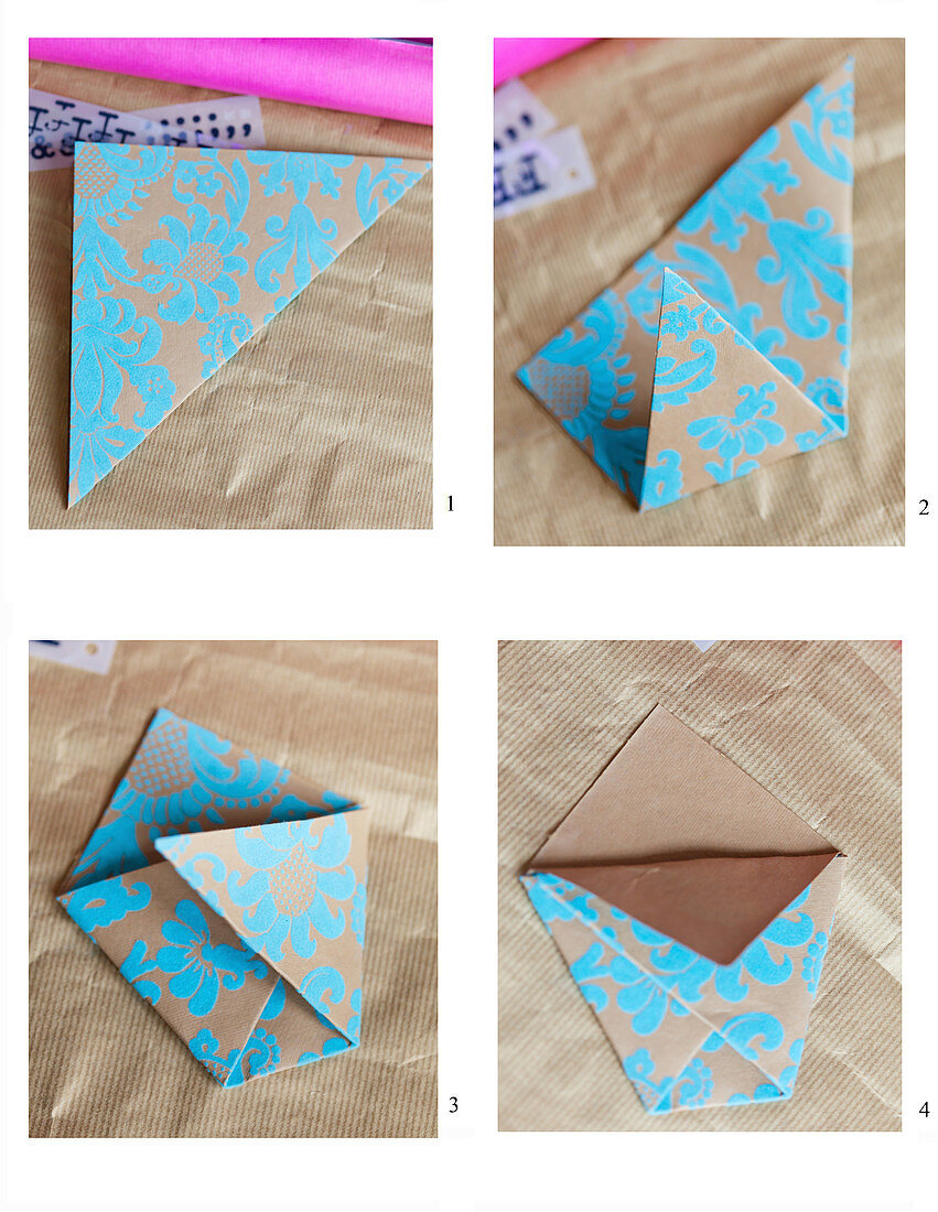 Anleitung für gefaltete Täschchen aus Papier mit Ornament