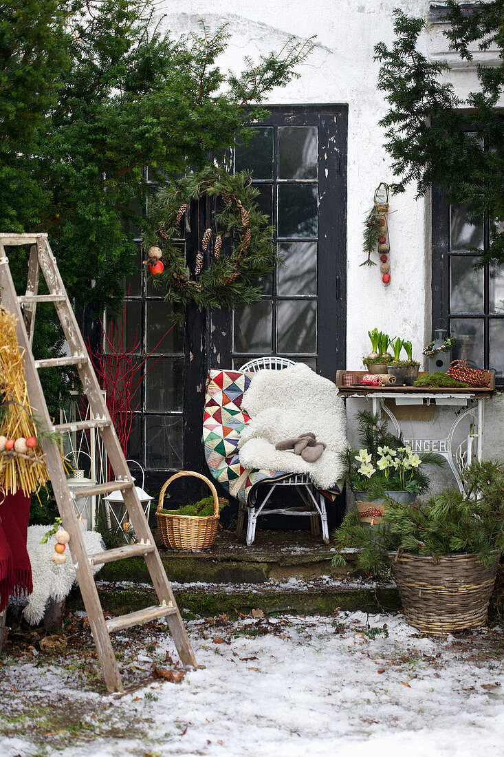 Terrace decorated for Christmas