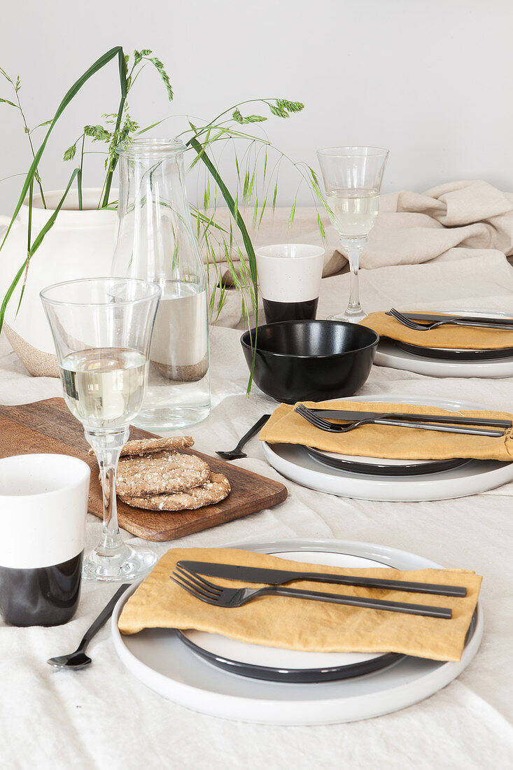 Set table decorated with grasses