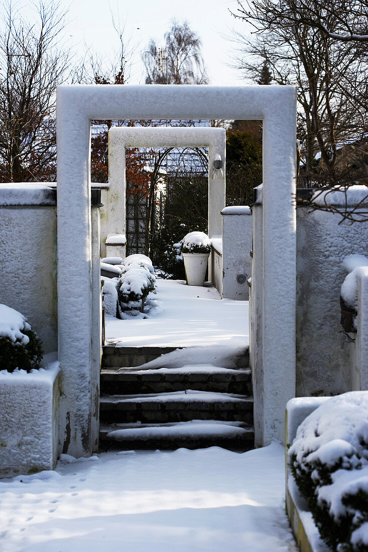 Zen garden in winter
