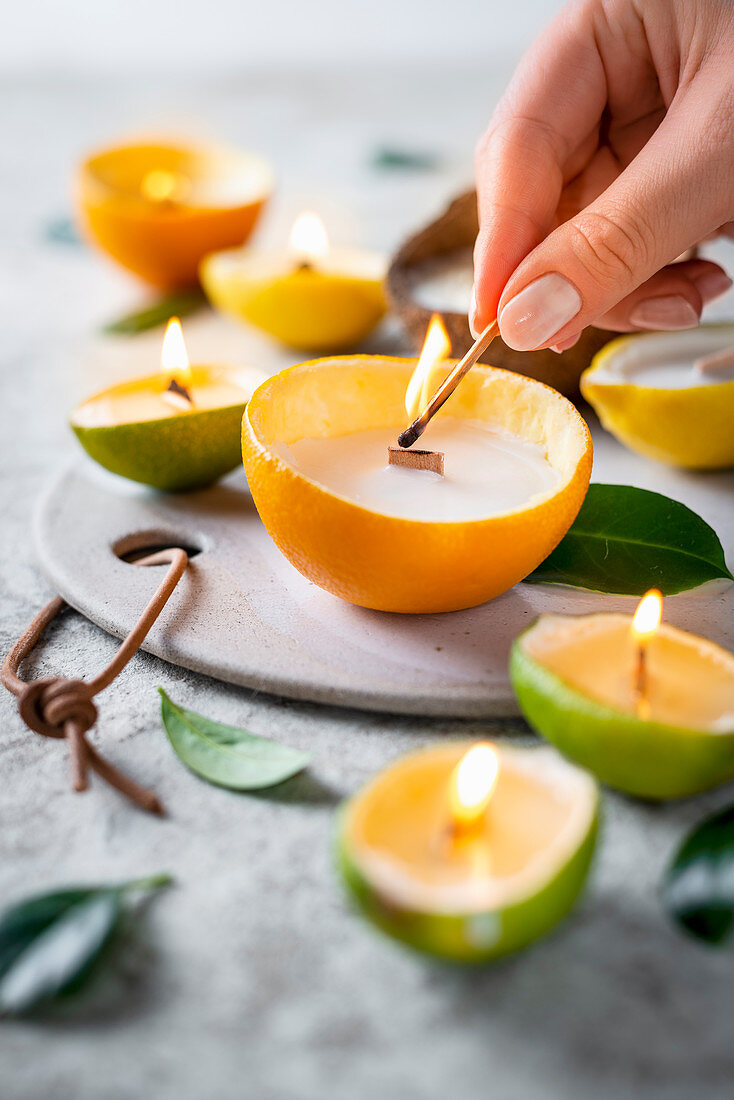 Zero-waste candle made from citrus peel