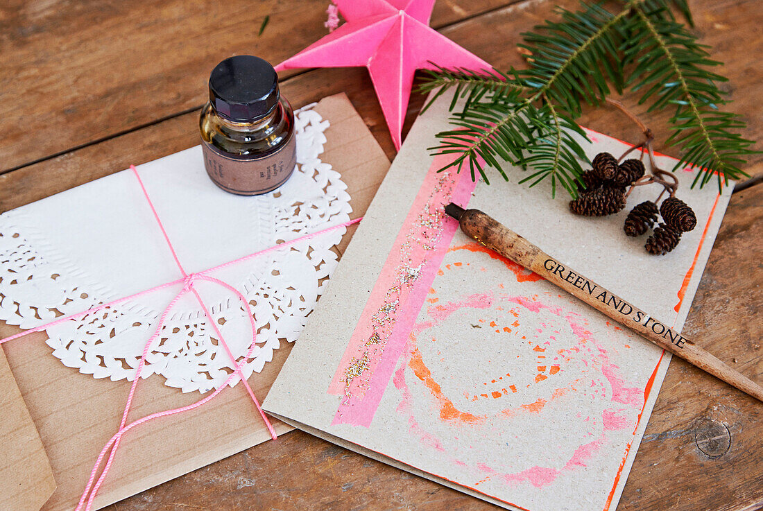 DIY Christmas gift wrap using doilies and prints