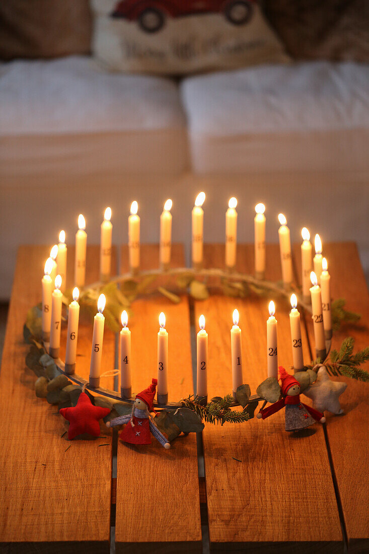 Advent wreath with 24 burning candles