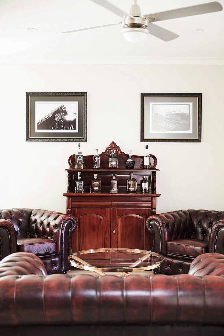 Vintage leather set and antique house bar
