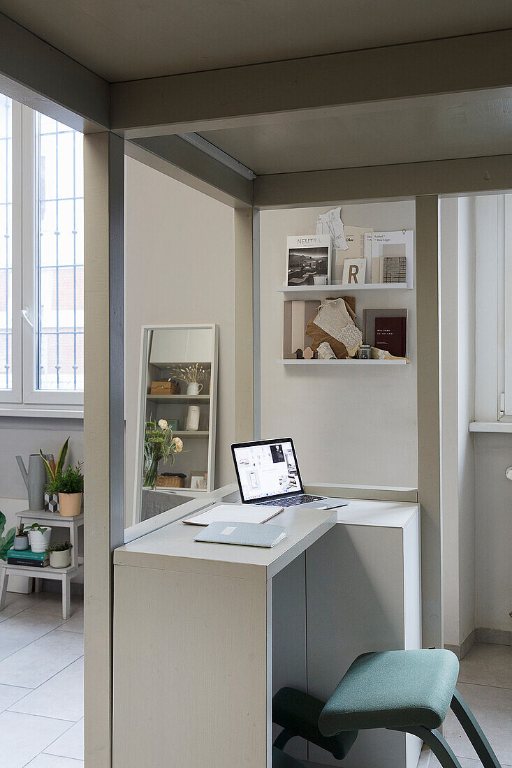 Small workspace, gallery above in open-plan living area