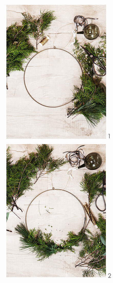 Tying a Christmas wreath