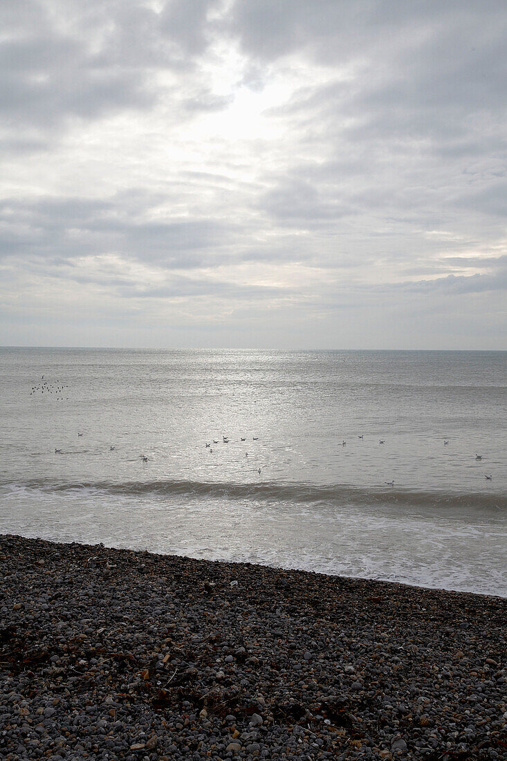 Rain on ocean of Brighton coastline