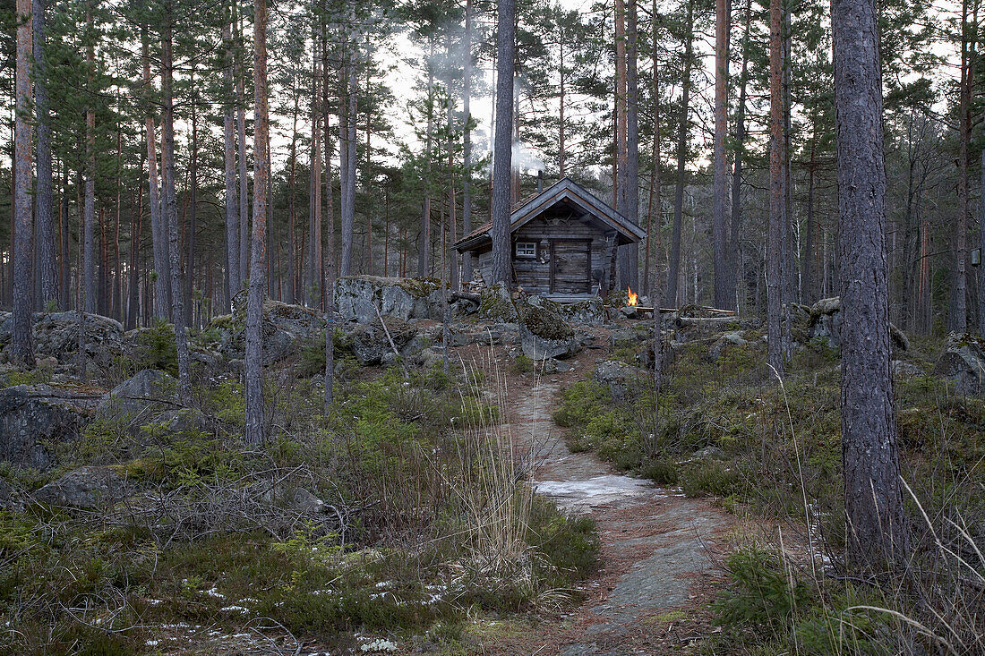Holzhütte im Wald von Svartadalen, Schweden
