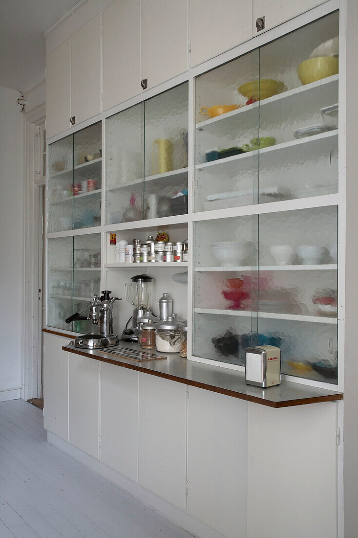 50s style storage cabinet in 20th century Stockholm apartment