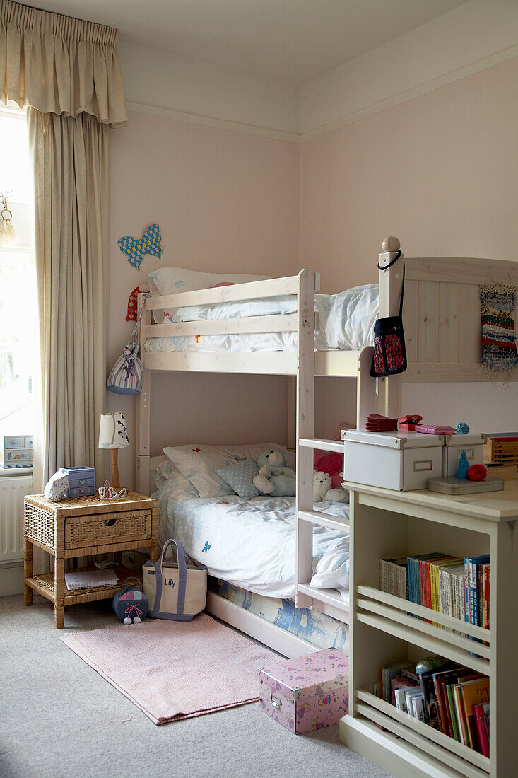 Bunk beds and storage shelves in child's bedroom in Arundel, West Sussex