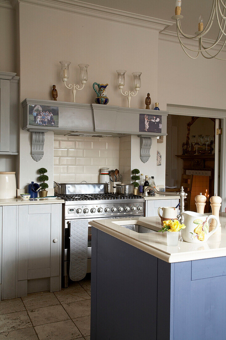 Light blue painted kitchen in Arundel, West Sussex