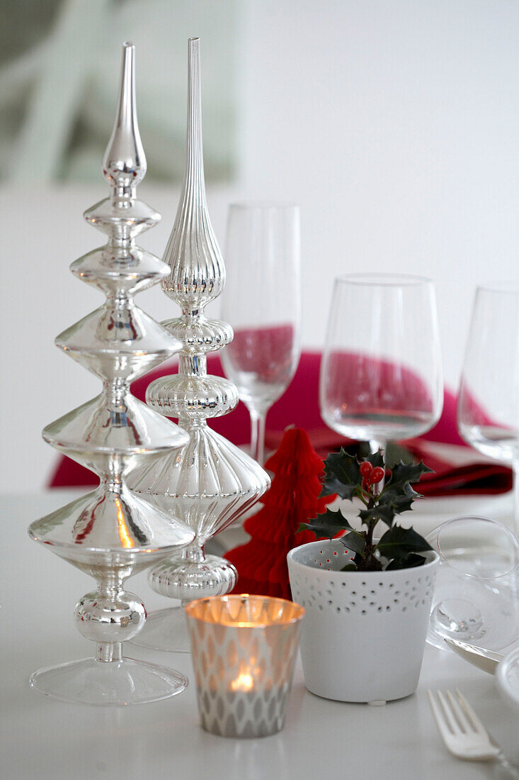 Christmas themed place setting with decorations