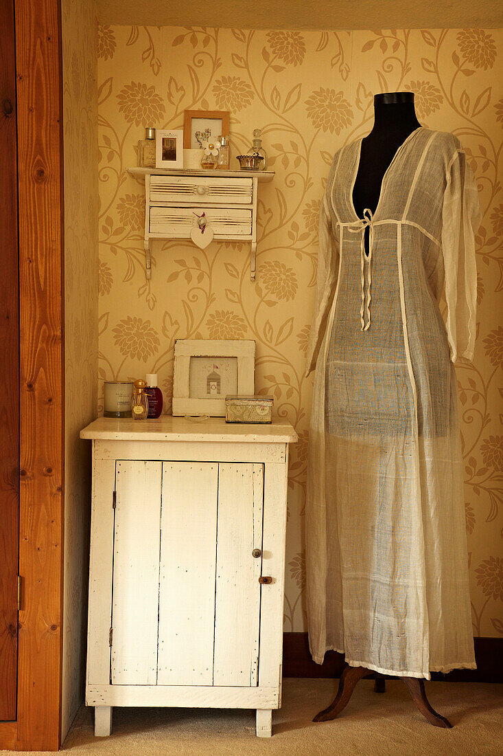 Lace dress on mannequin in West Sussex home, England, UK