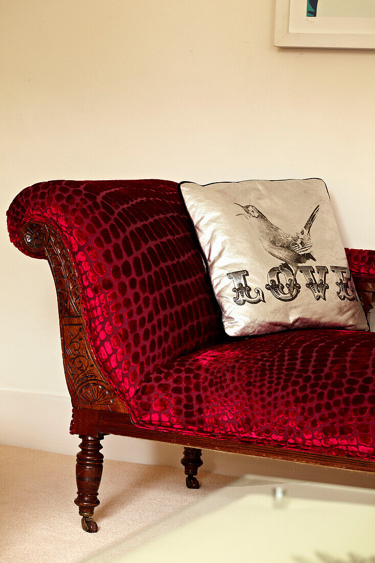 Re-upholstered antique chaise longue in Brighton townhouse, Sussex, England, UK