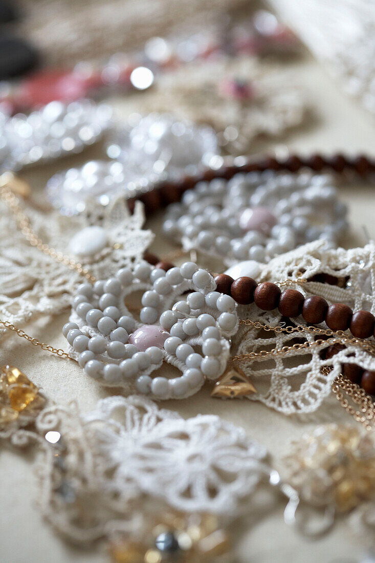Lace and beaded necklaces