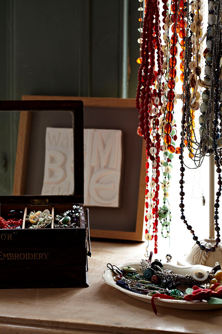 Collection of jewellery and trinkets in Brighton home, UK