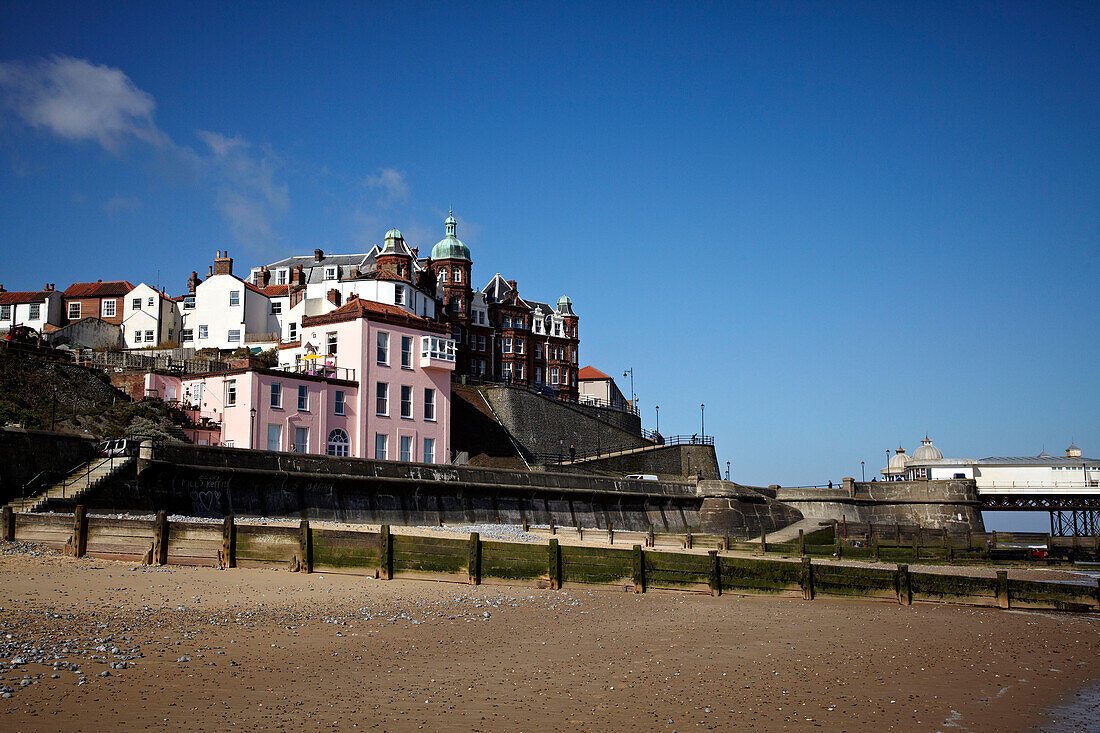 Sea breaker on Cromer beach, Norfolk, England, UK