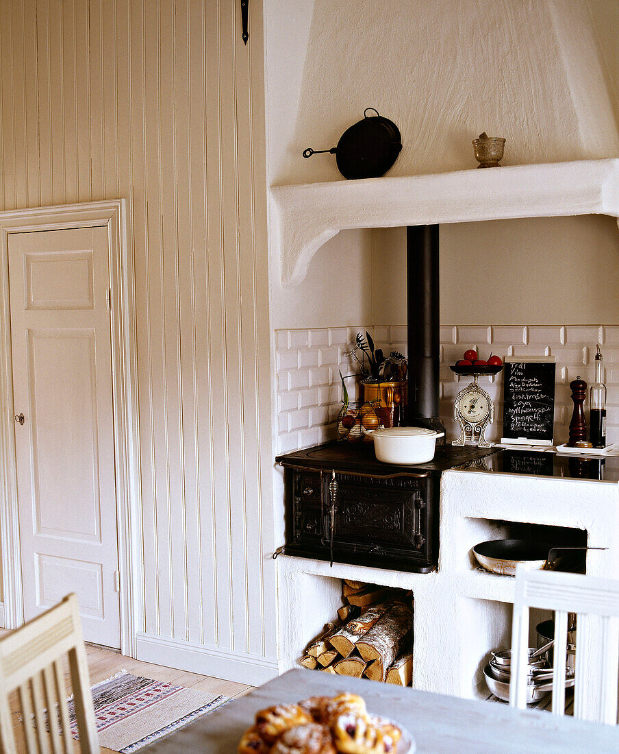 Traditionally Swedish kitchen with wood burning stove