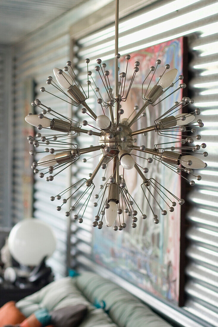 Ceiling lamp in galvanised metal bedroom