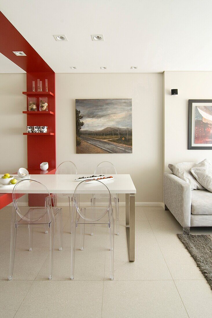 Combined living and dining room in modern residential apartment, Palermo, Buenos Aires, Argentina