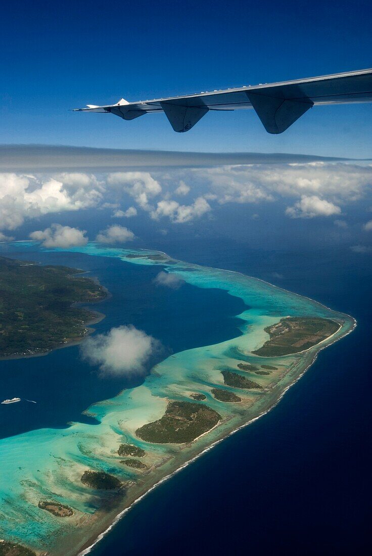 Aerial view of barrier reef, Bora Bora, Society Islands of French Polynesia