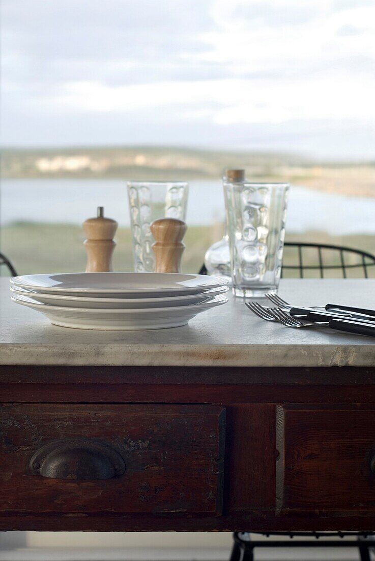 Uruguay, Manantiales, dining room table in beach house