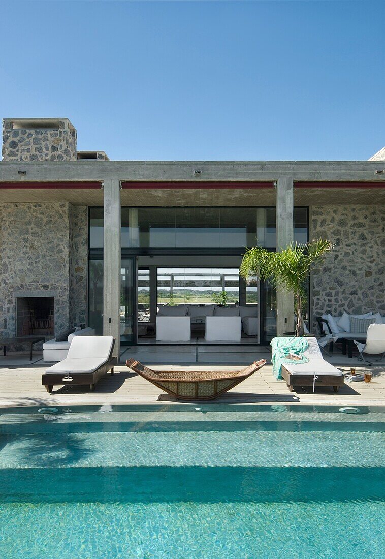 Modern luxury farm house and swimming pool, Uruguay