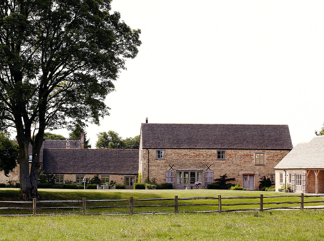 Stone exterior of country farm house