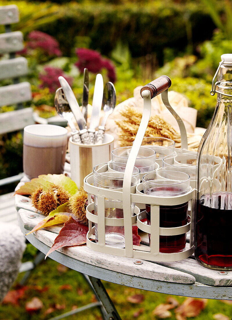 Refreshments with cutlery on table in Essex garden England UK