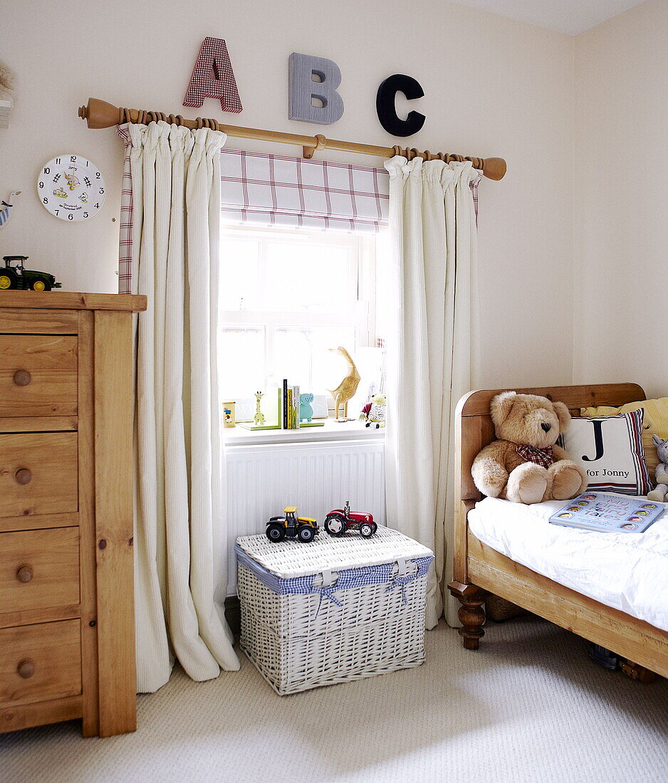 ABC above window in child's room of family home Durham England UK