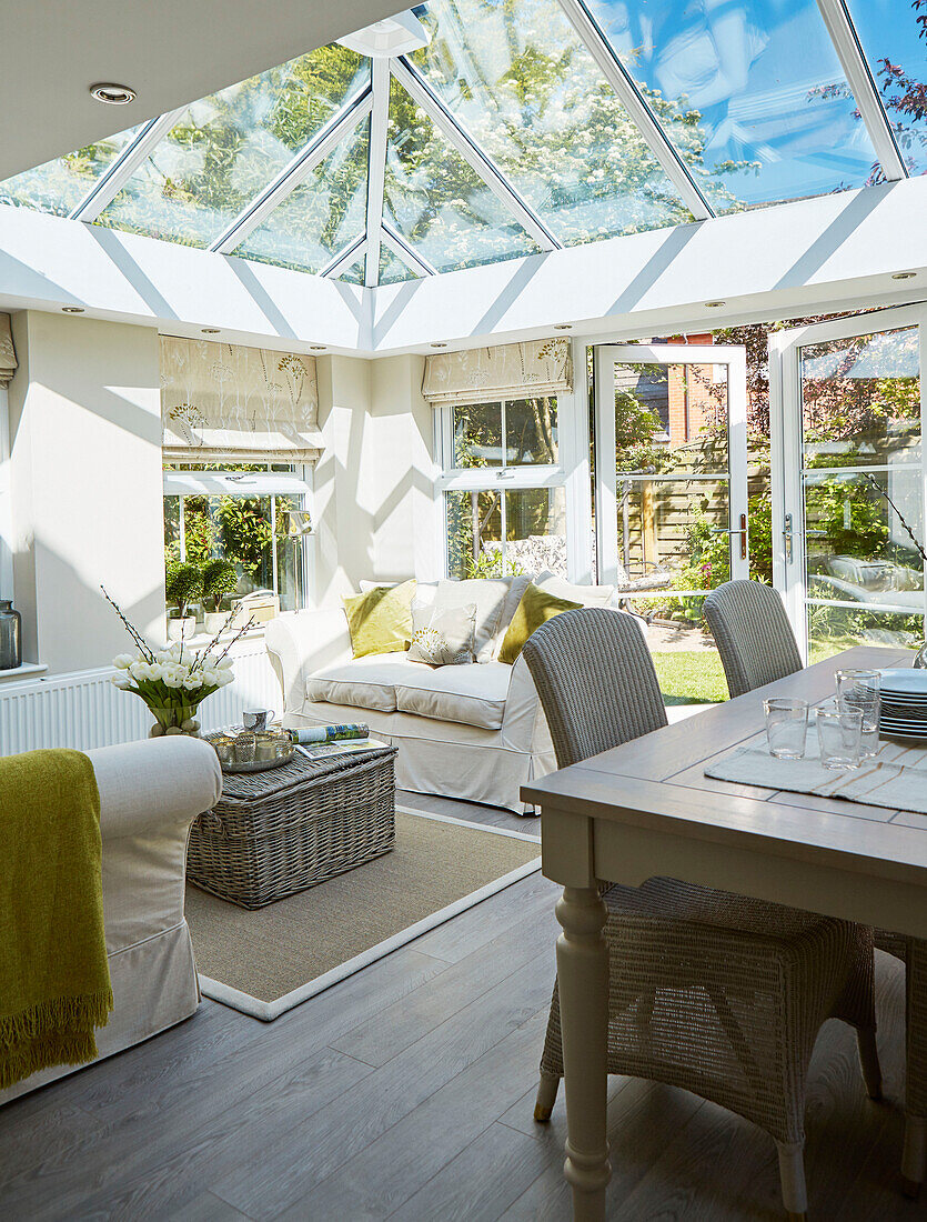 Open plan conservatory of North Yorkshire home, UK