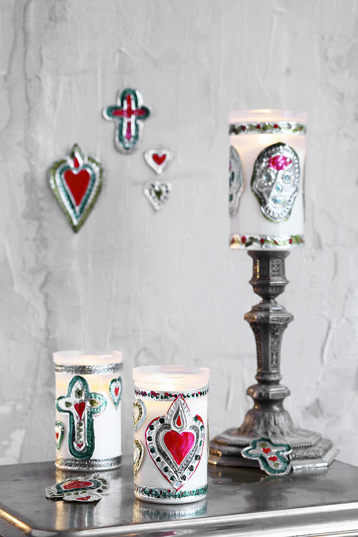 Handmade votive gifts decorated with silver embossed foil