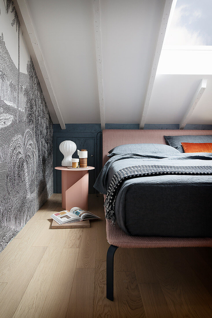 A double bed in an attic bedroom