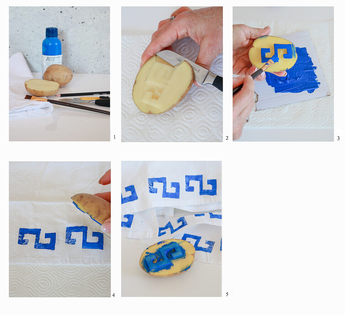 Make a Greek style potato print napkin