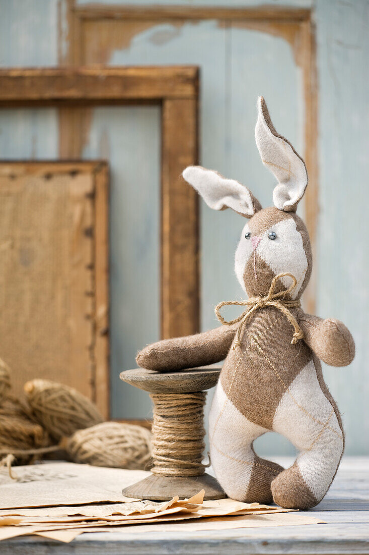 DIY fabric bunny made from old woolen sweater