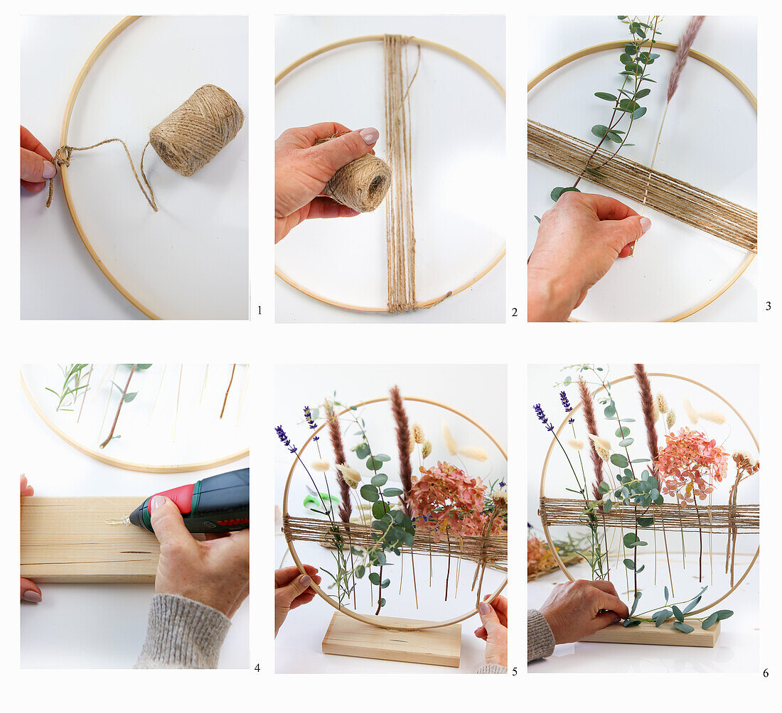 Making a flower hoop with dried flowers