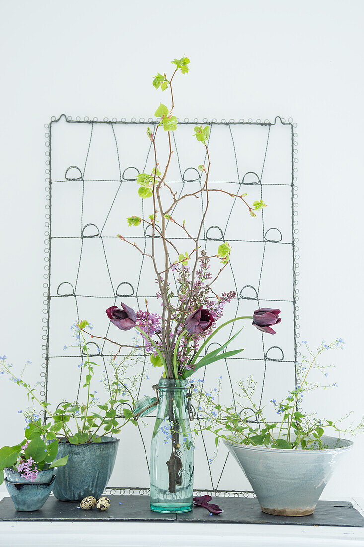 Spring Arrangement with Tulips and Lilacs
