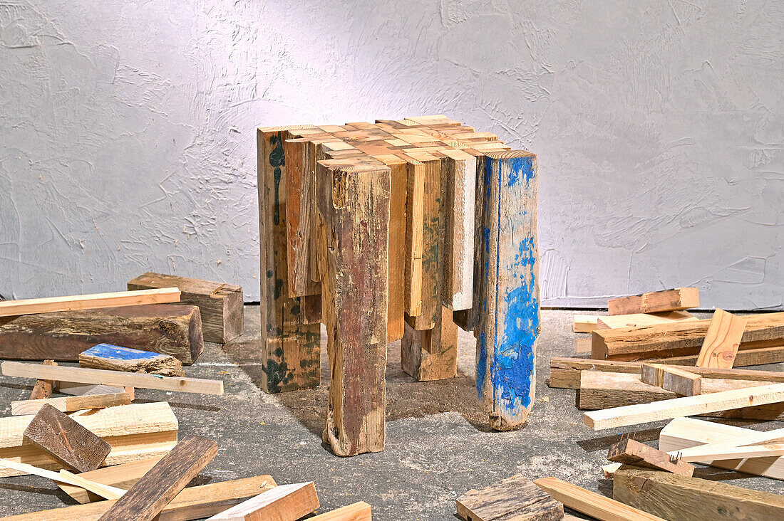 DIY stool made from recycled waste wood