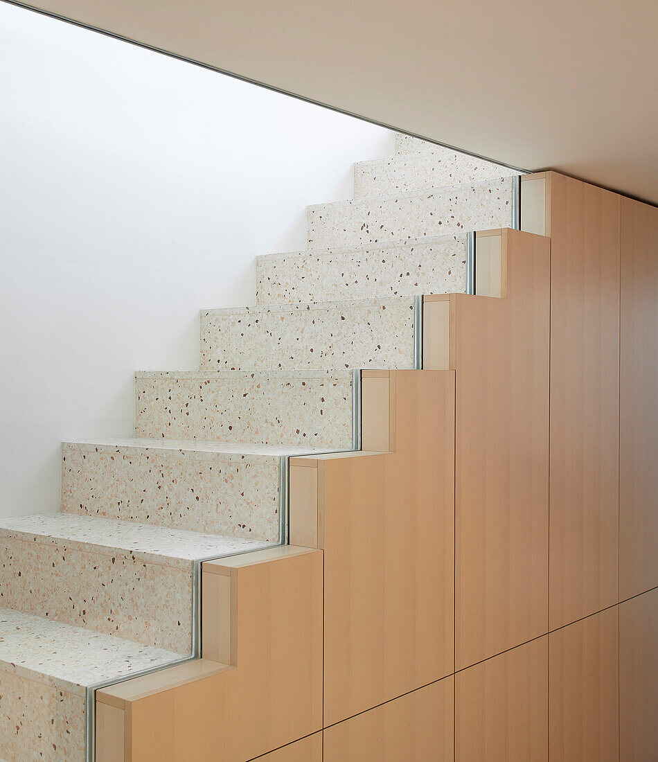 Stair detailed with terrazzo and maple wood
