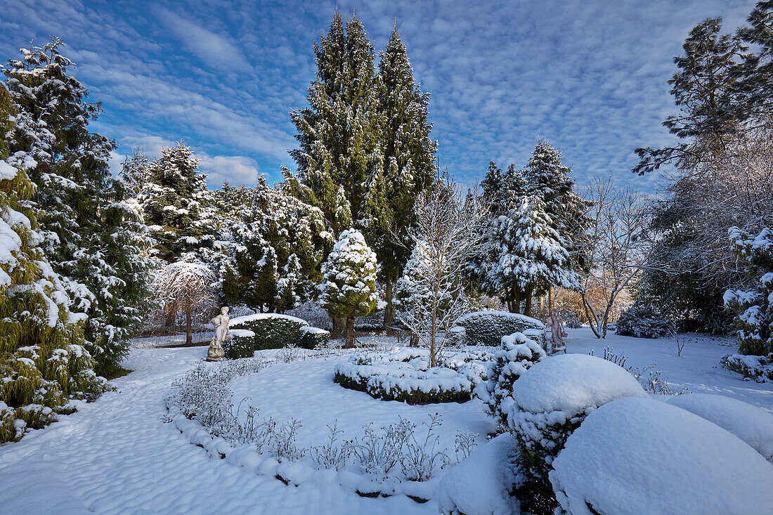 Winter im Botanischen Garten Christiansberg, Mecklenburg-Vorpommern, Deutschland