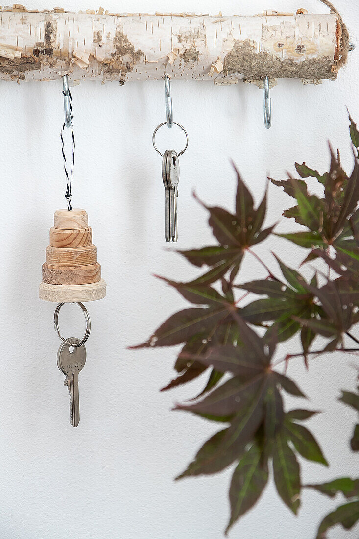 Birch branch homemade key rings and keys