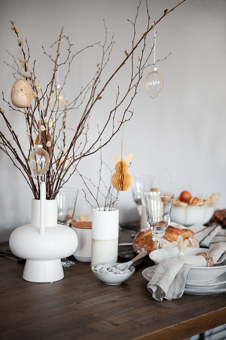 A table laid with Easter decorations