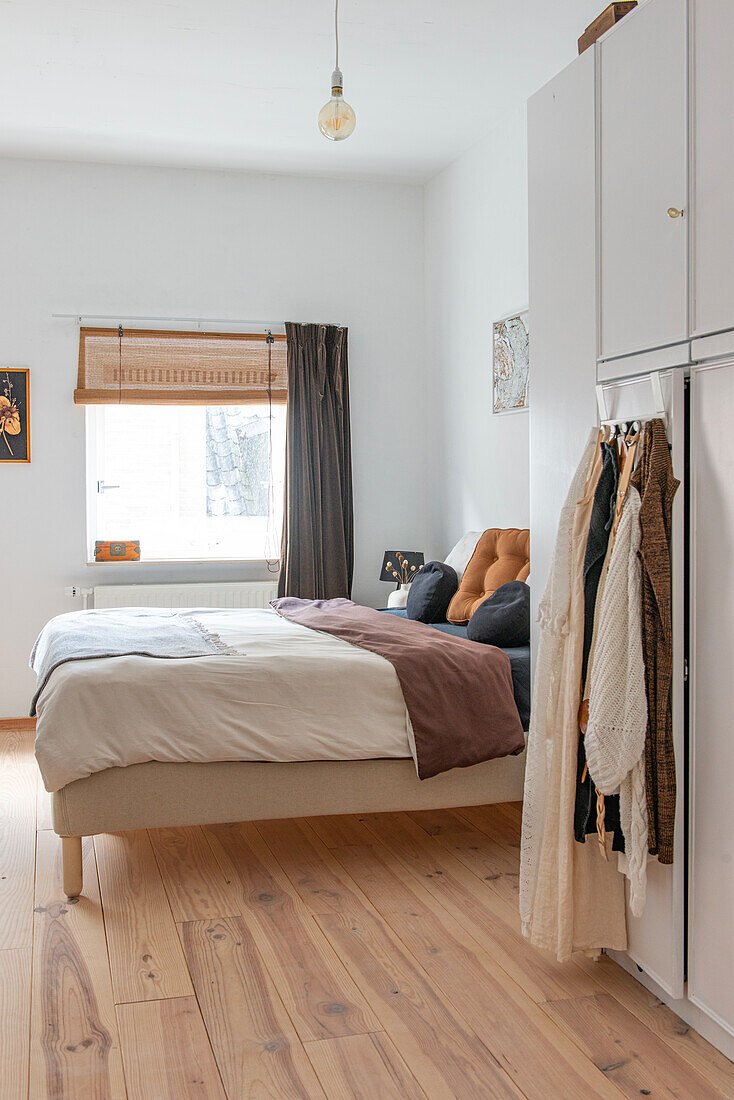 Bright bedroom with double bed