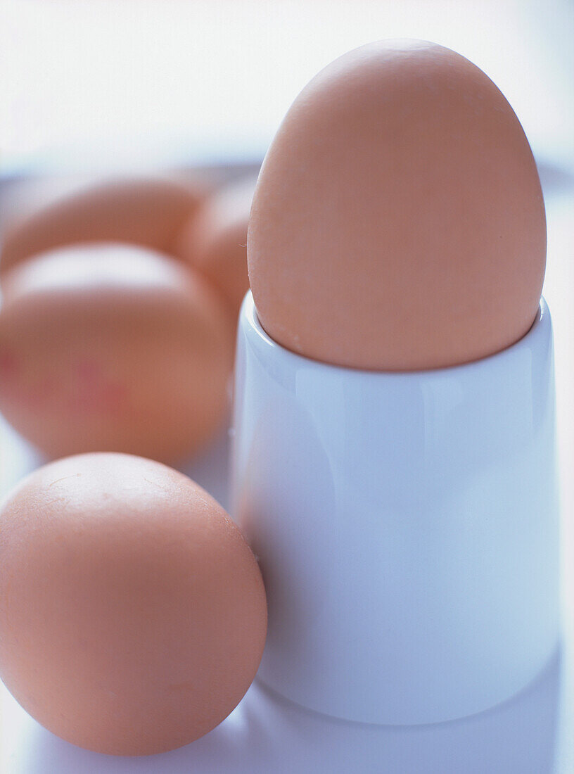Braune Eier mit Eierbecher