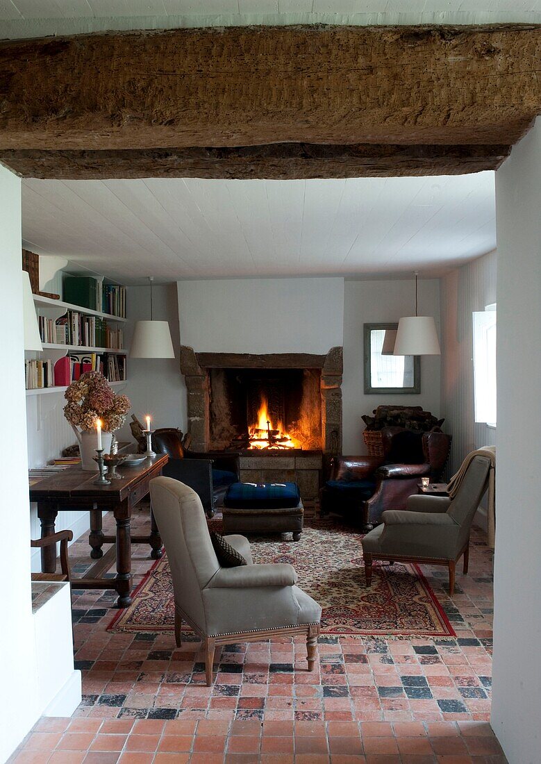 Rustic living room with fireplace