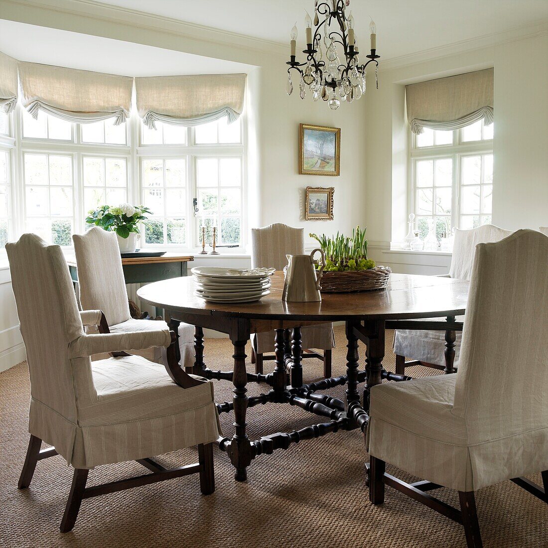 Dining room with slipcover chairs