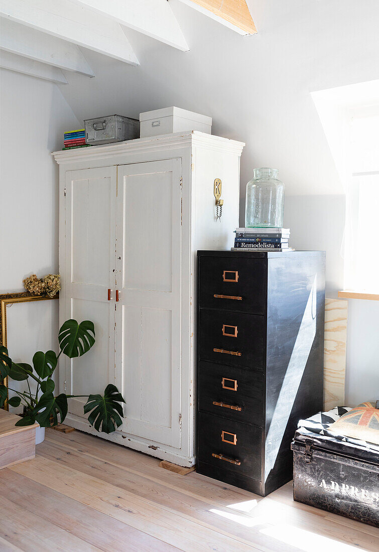 Vintage storage with upcycled filing cabinet in Colchester home, Essex, UK